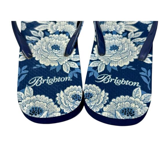 BRIGHTON Blue Floral Embossed Crystal Rhinestone Sandals Thongs Flip Flops Sz 10 - Picture 6 of 10